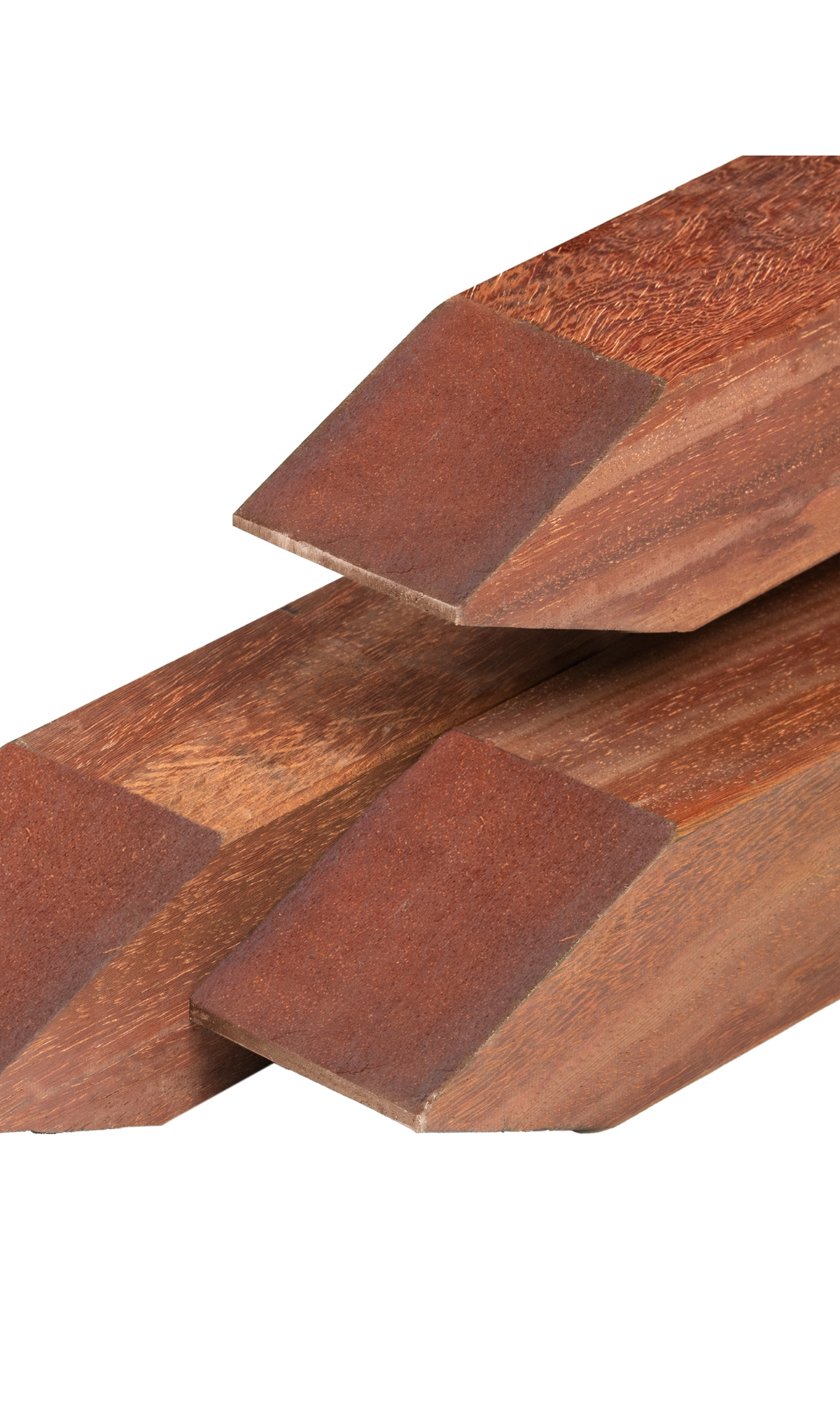 Angelim vermelho hardhout paal 6,5 x 6,5 x 200 cm geschaafd, gepunt, 4 ronde hoeken