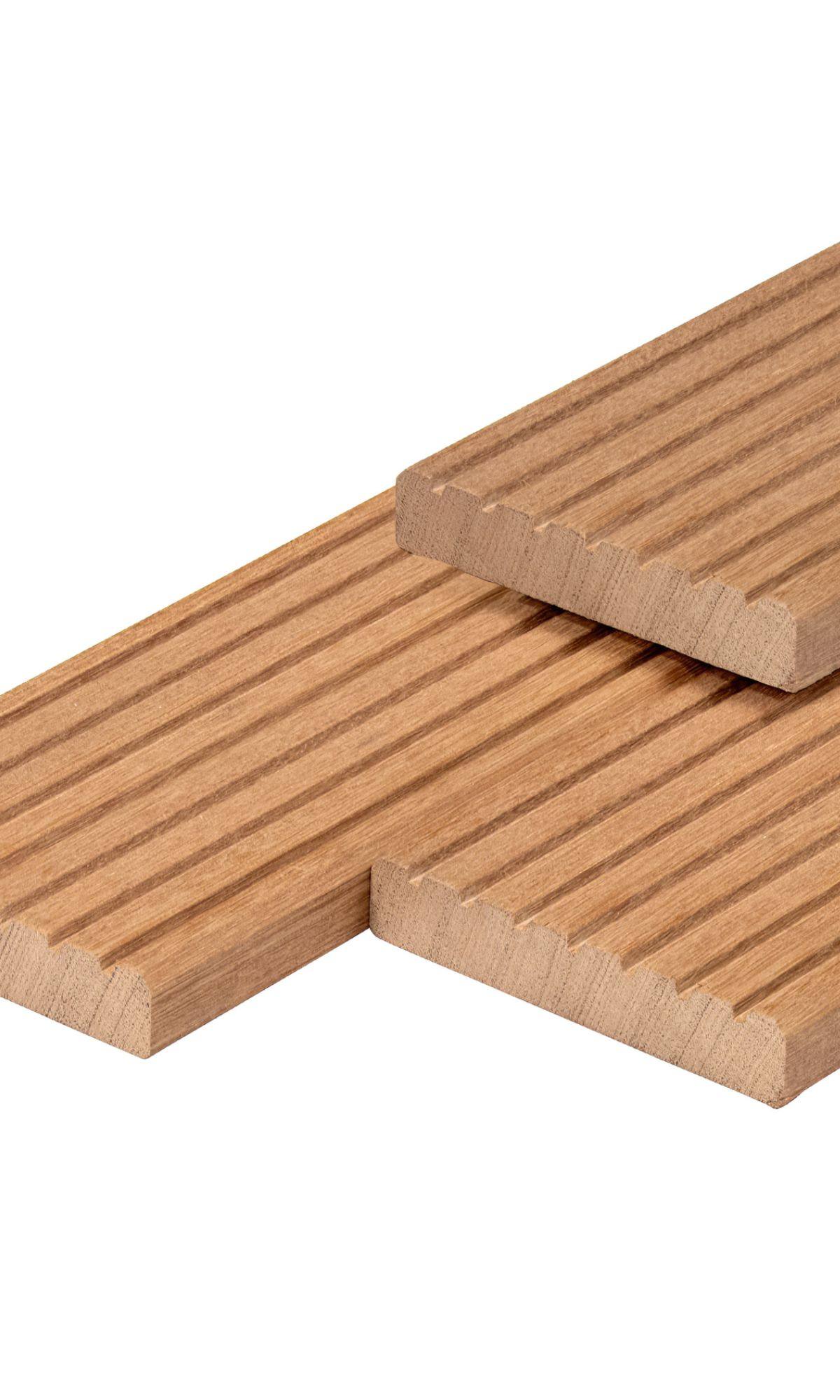 Bangkirai hardhout vlonderplank 2,5 x 14,5 x 245 cm kunstmatig gedroogd, geschaafd, 1 zijde 7 groeven
