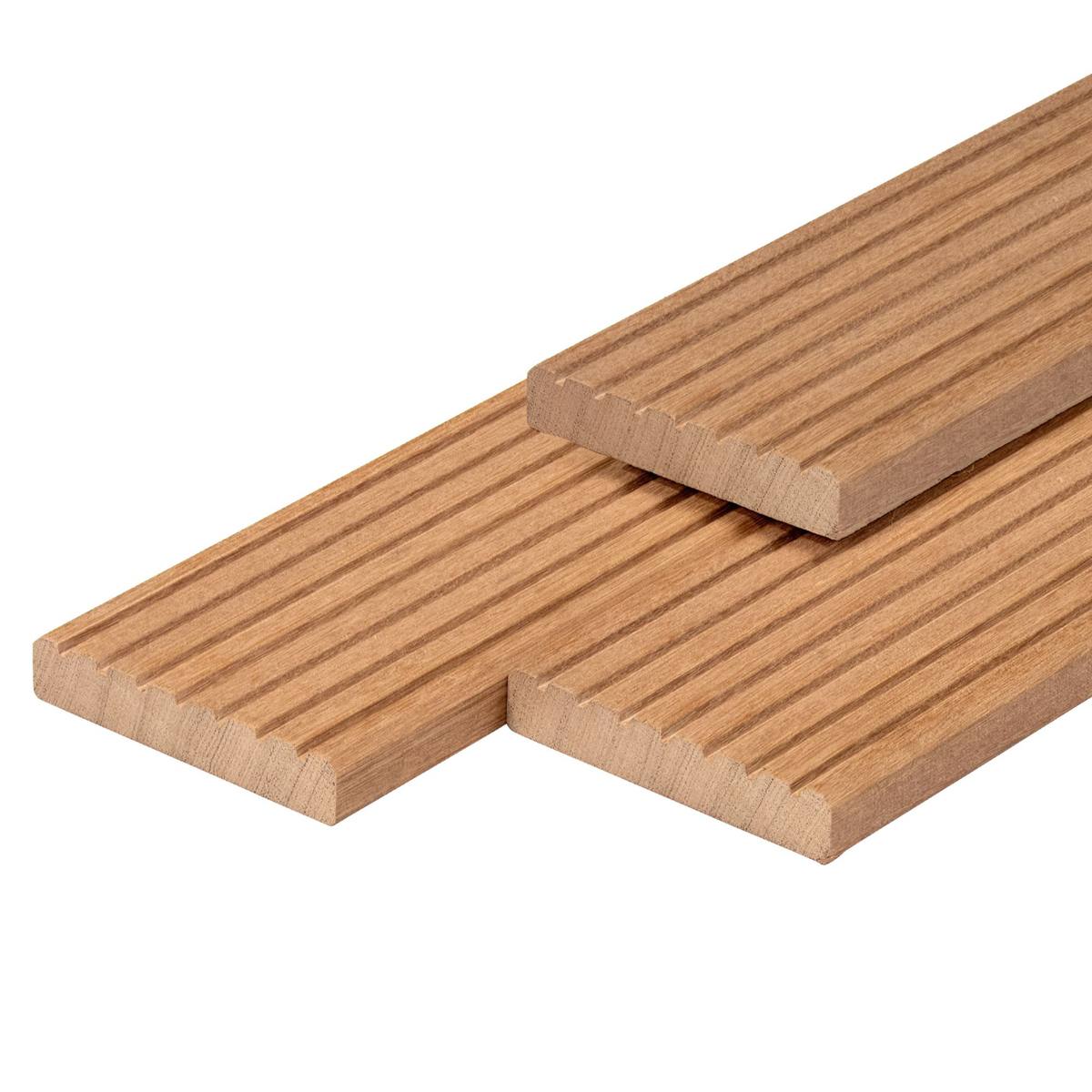Bangkirai hardhout vlonderplank 2,5 x 14,5 x 245 cm kunstmatig gedroogd, geschaafd, 1 zijde 7 groeven