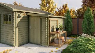 Blokhut - Tuinhuis Aanbouw | 28 mm | vuren bruin geïmpregneerd — 2