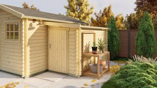 Blokhut - Tuinhuis Aanbouw | 28 mm | vuren bruin geïmpregneerd — 1