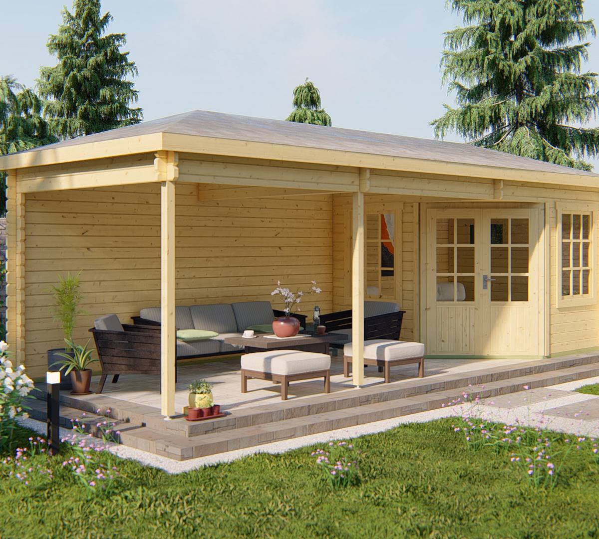 Blokhut - Tuinhuis Bertil | 44 mm | vuren bruin geïmpregneerd