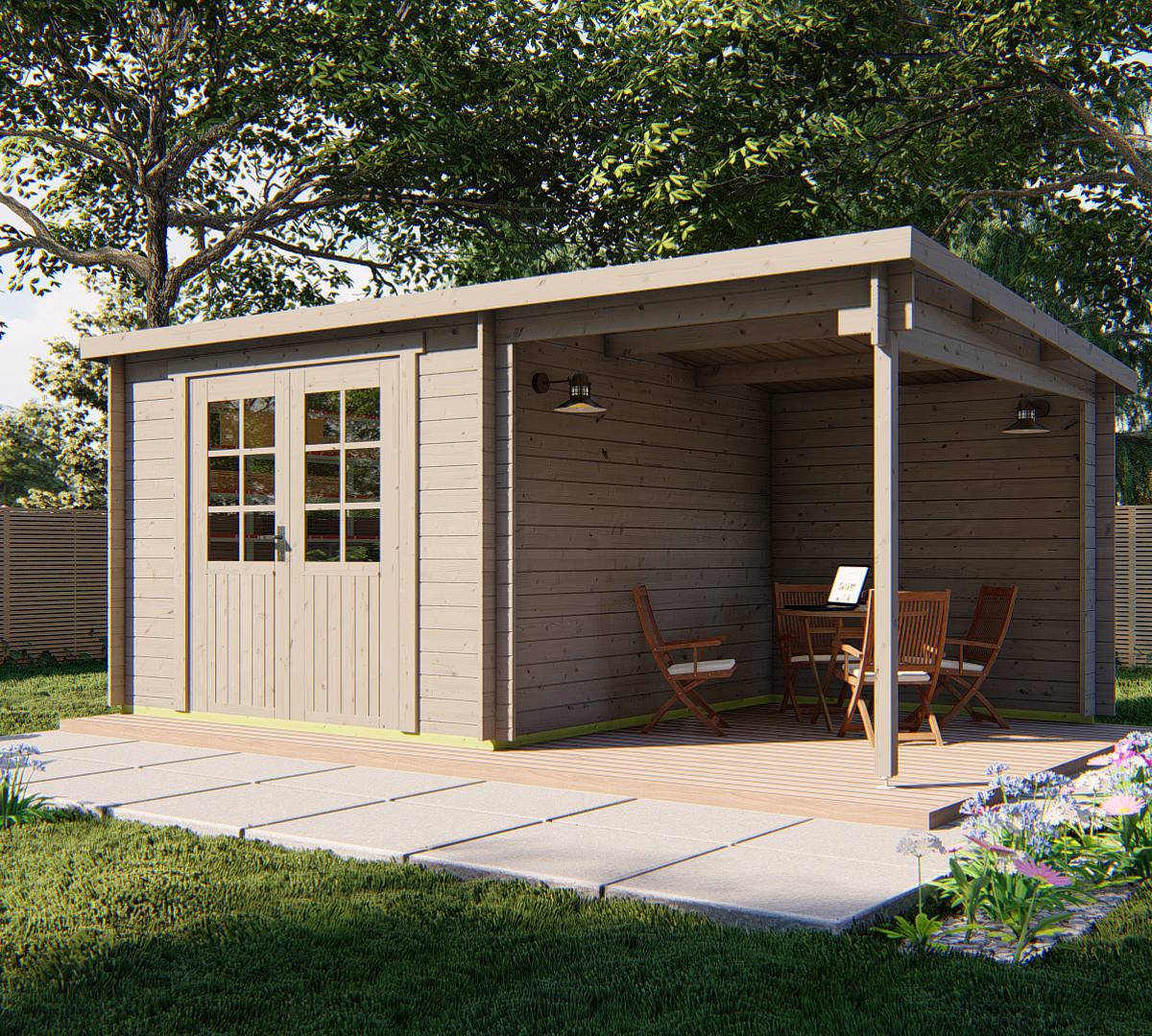 Blokhut - Tuinhuis Dora | 28 mm | vuren grijs geïmpregneerd