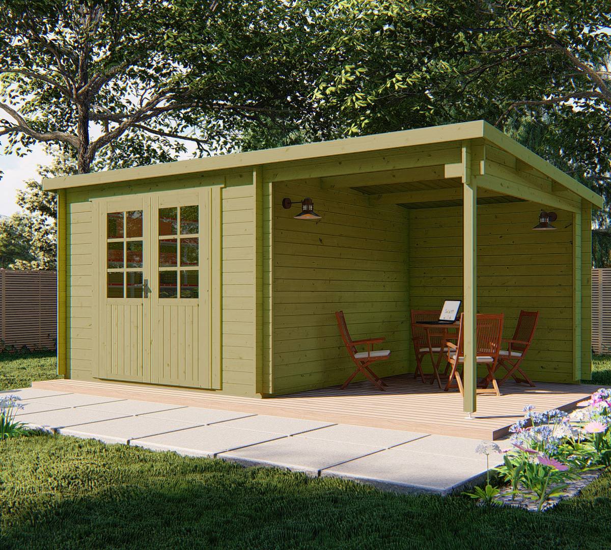 Blokhut - Tuinhuis Dora | 28 mm | vuren groen geïmpregneerd