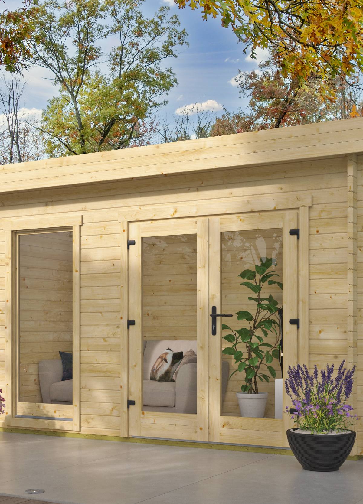 Blokhut - Tuinhuis Harriot | 40 mm | vuren honinggeel geïmpregneerd