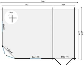Blokhut - Tuinhuis Helge | 44 mm | vuren grijs geïmpregneerd — 3