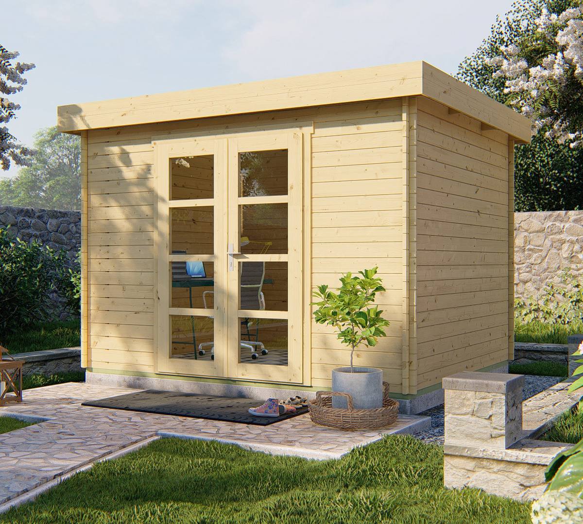 Blokhut - Tuinhuis Hypermodern | 28 mm | vuren Red Class Wood geïmpregneerd