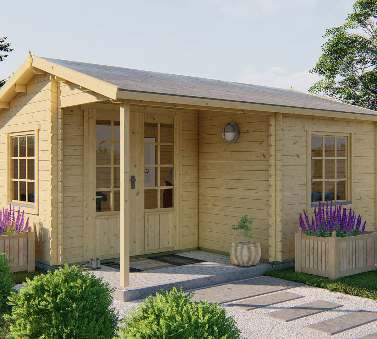 Blokhut - Tuinhuis Johan | 34 mm | vuren honinggeel geïmpregneerd