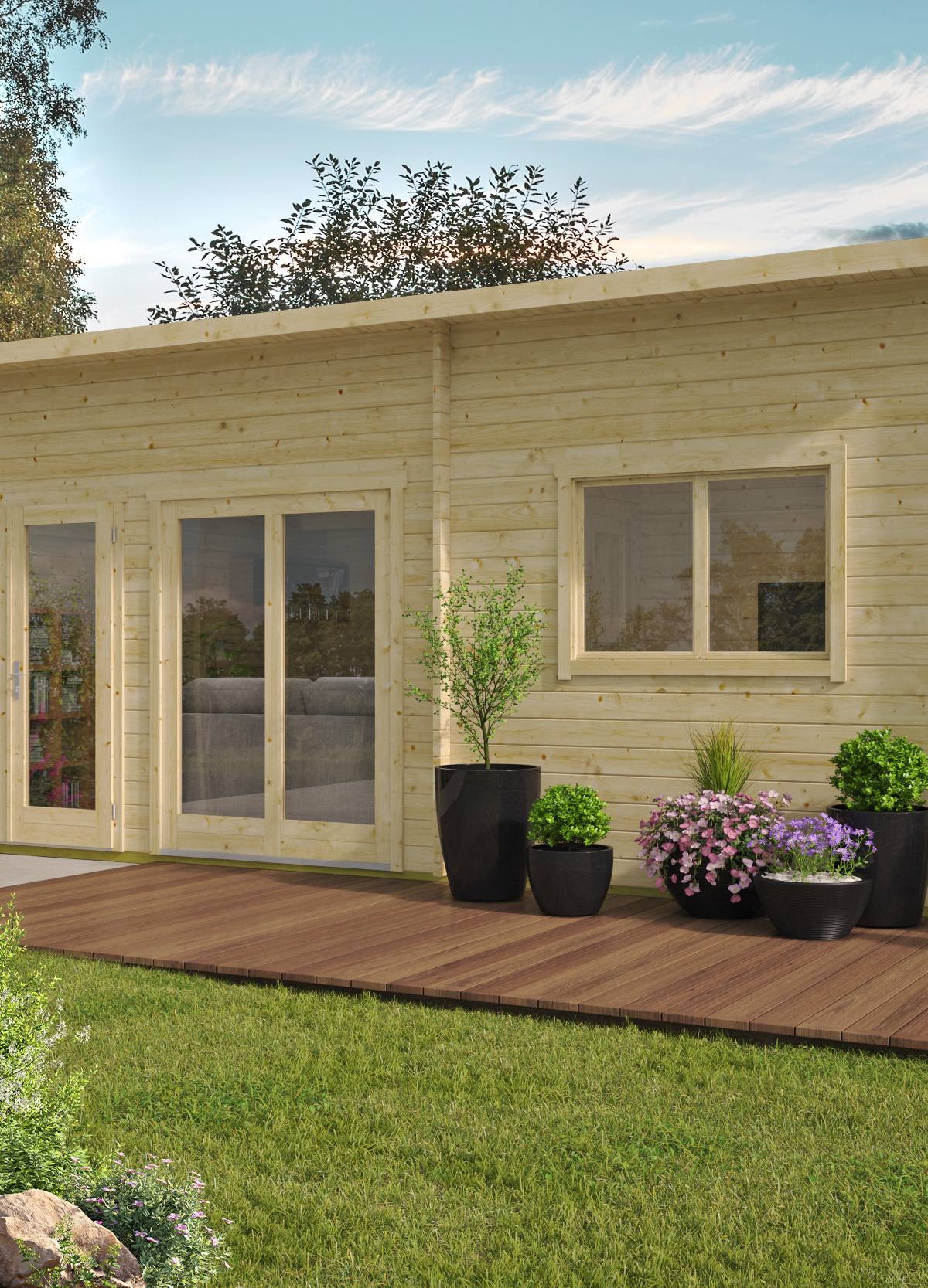 Blokhut - Tuinhuis Moderna | 44 mm | honinggeel geïmpregneerd