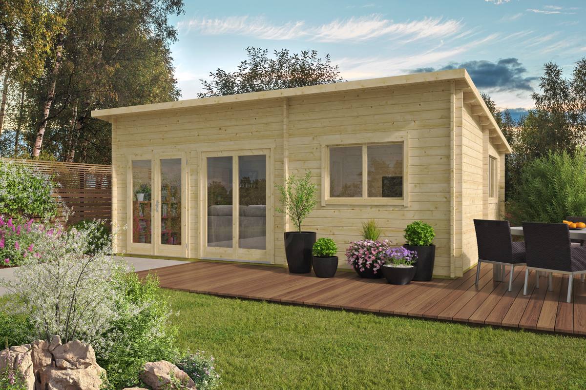 Blokhut - Tuinhuis Moderna | 44 mm | honinggeel geïmpregneerd