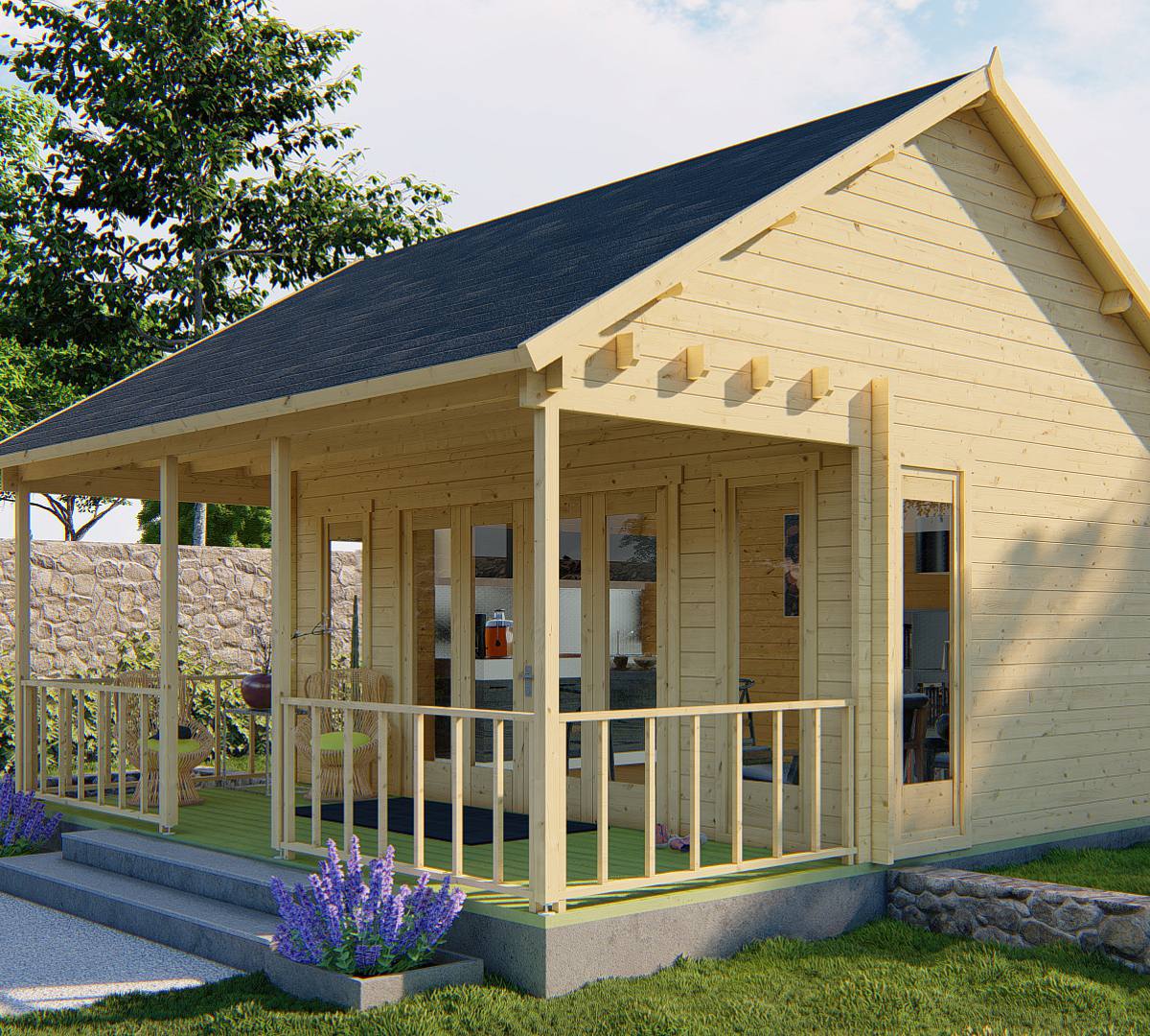 Blokhut - Tuinhuis Olaug | 44 mm | vuren grijs geïmpregneerd