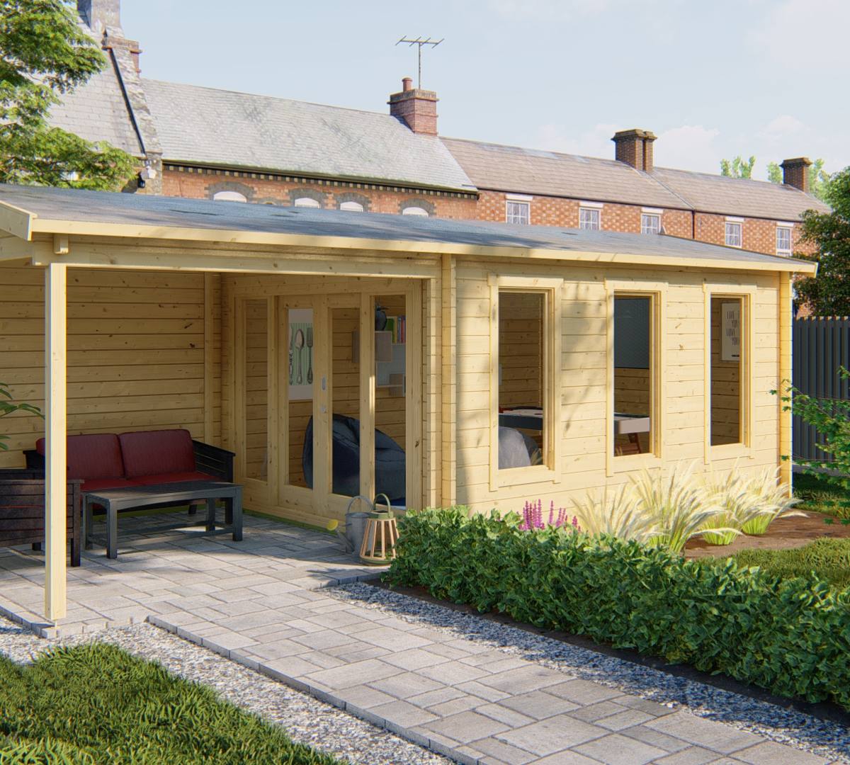 Blokhut - Tuinhuis Skeg | 44 mm | vuren groen geïmpregneerd