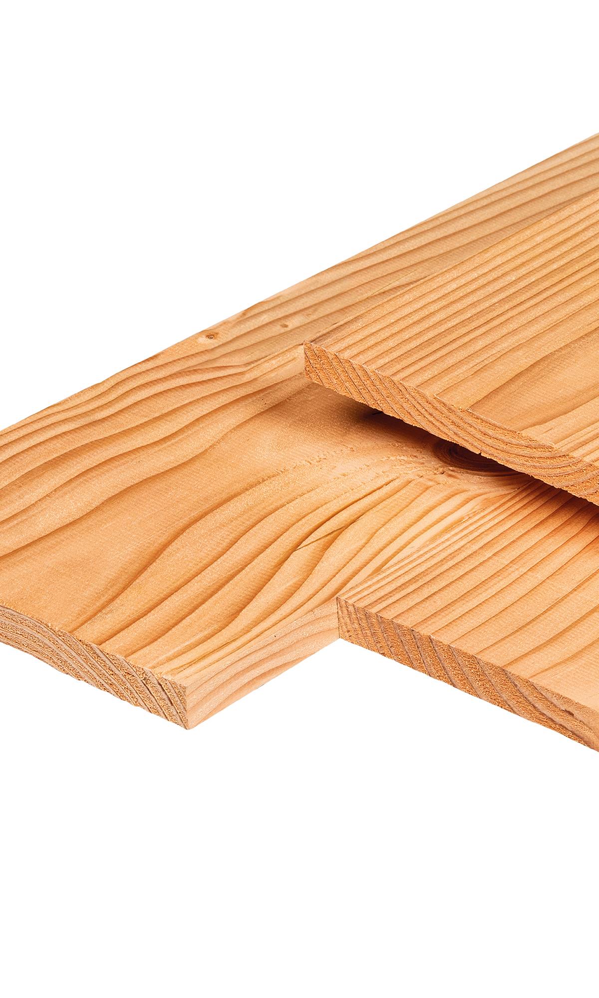 Douglas plank 1,9 x 19,0 x 400 cm, gedroogd, geschaafd, scherpkantig