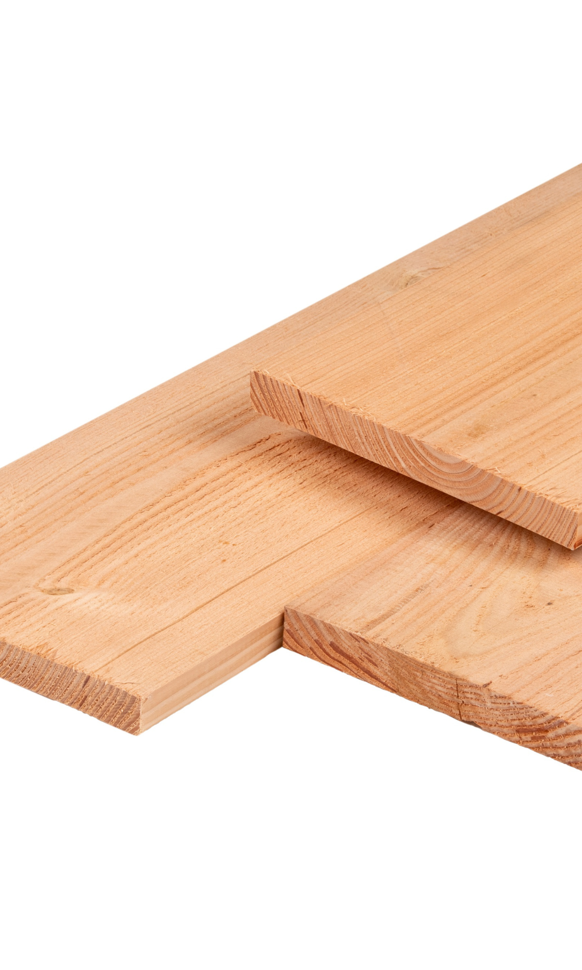 Douglas plank 2,8 x 24,5 x 400 cm, gedroogd, 3 zijden geschaafd, 1 zijde fijnbezaagd, vellingkant