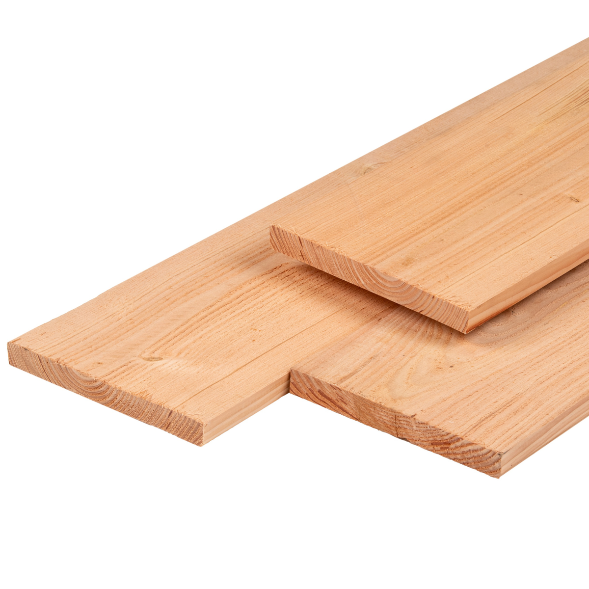 Douglas plank 2,8 x 24,5 x 400 cm, gedroogd, 3 zijden geschaafd, 1 zijde fijnbezaagd, vellingkant