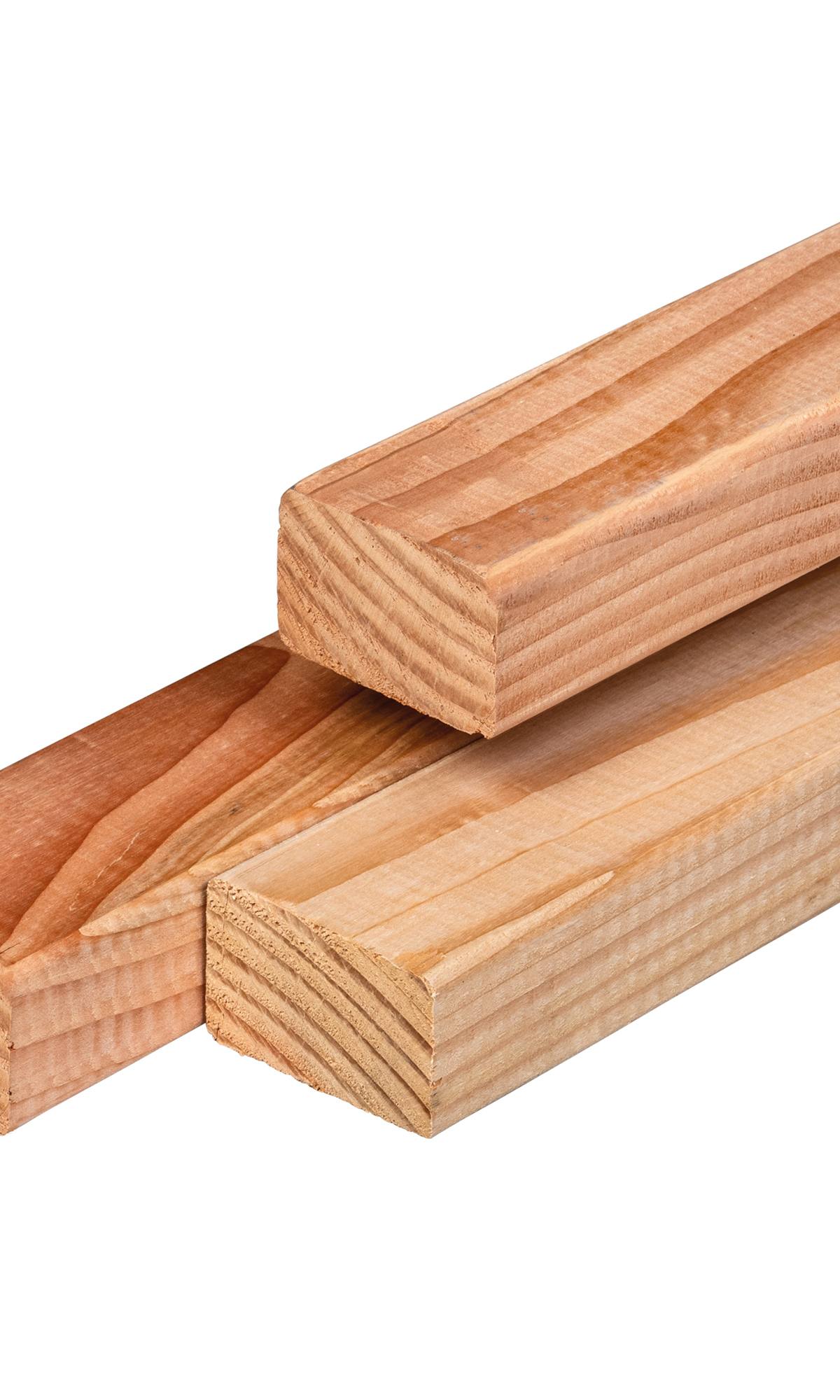 Douglas regel 4,5 x 7,0 x 250 cm, gedroogd, geschaafd, 4 ronde hoeken