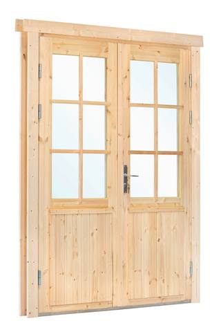 Dubbele deur+kozijn dubbel glas, vuren, XL 174 x 209 cm rechtsdraaiend — 1