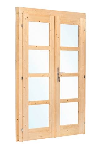 Dubbele deur+kozijn, vuren, enkel glas D1 — 1
