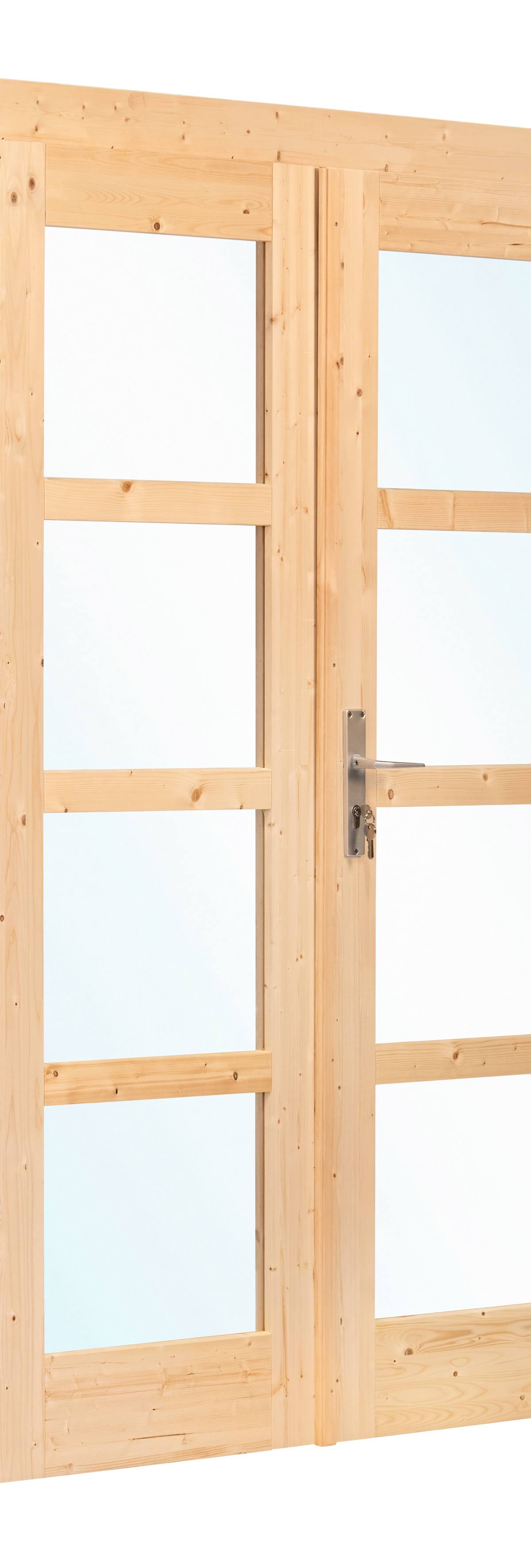 Dubbele deur+kozijn, vuren, enkel glas D1
