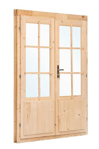 Dubbele deur+kozijn, vuren, enkel glas D3 — 1
