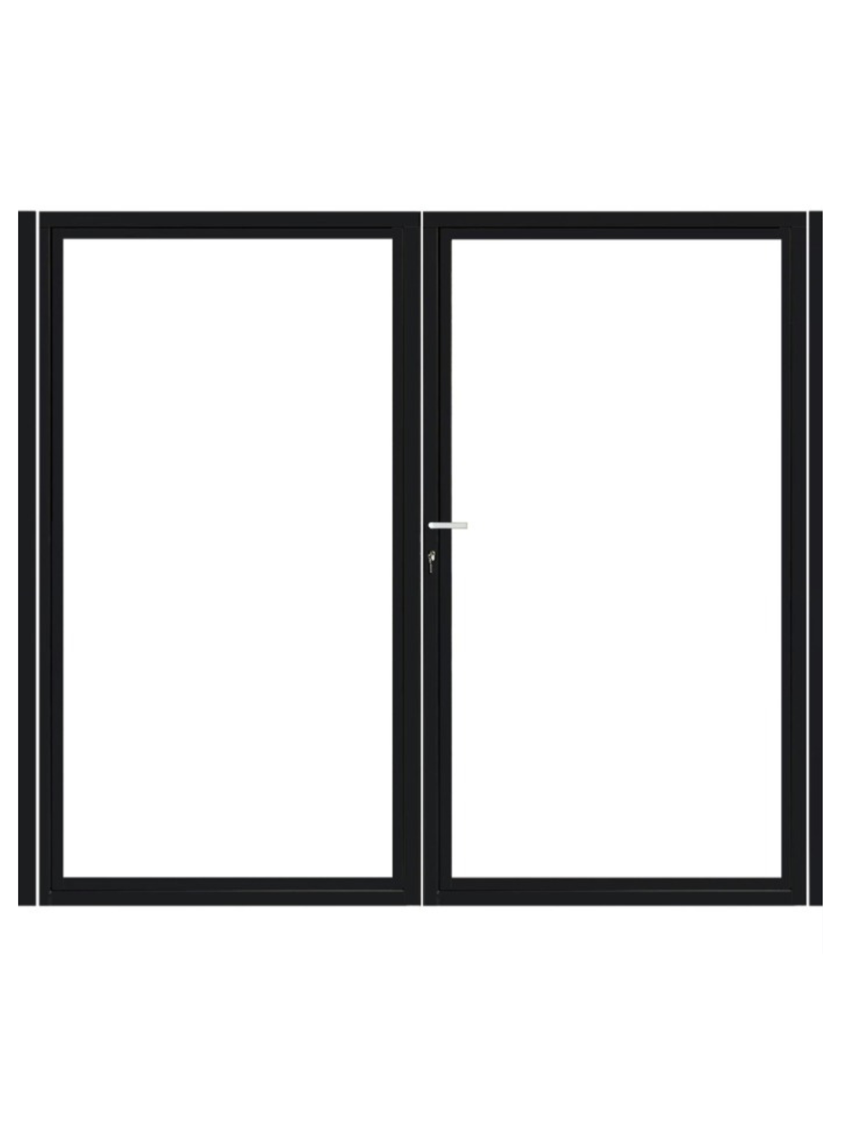 Dubbele stalen poort, zwart gepoedercoat, fijnstructuur, incl. hang- en sluitwerk (t.b.v. profielen 21mm dik)