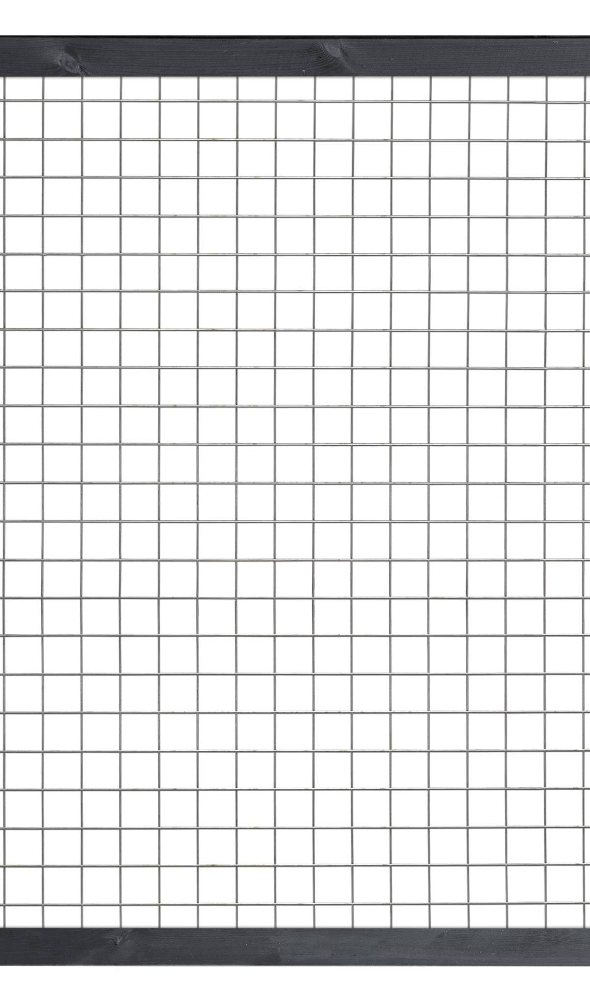 Gaaselement vuurverzinkt maaswijdte 7,5 x 7,5 cm met robuust kader grenen zwart gespoten 4,4 x 6,8 cm H180 x B180 cm