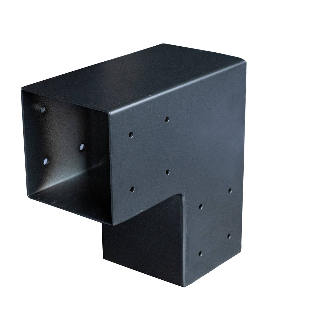 Gegalvaniseerd verbindingsstuk 2-weg 90-hoek voor vierkante palen 12 x 12 cm zwart gepoedercoat, incl. bevestigingsset
