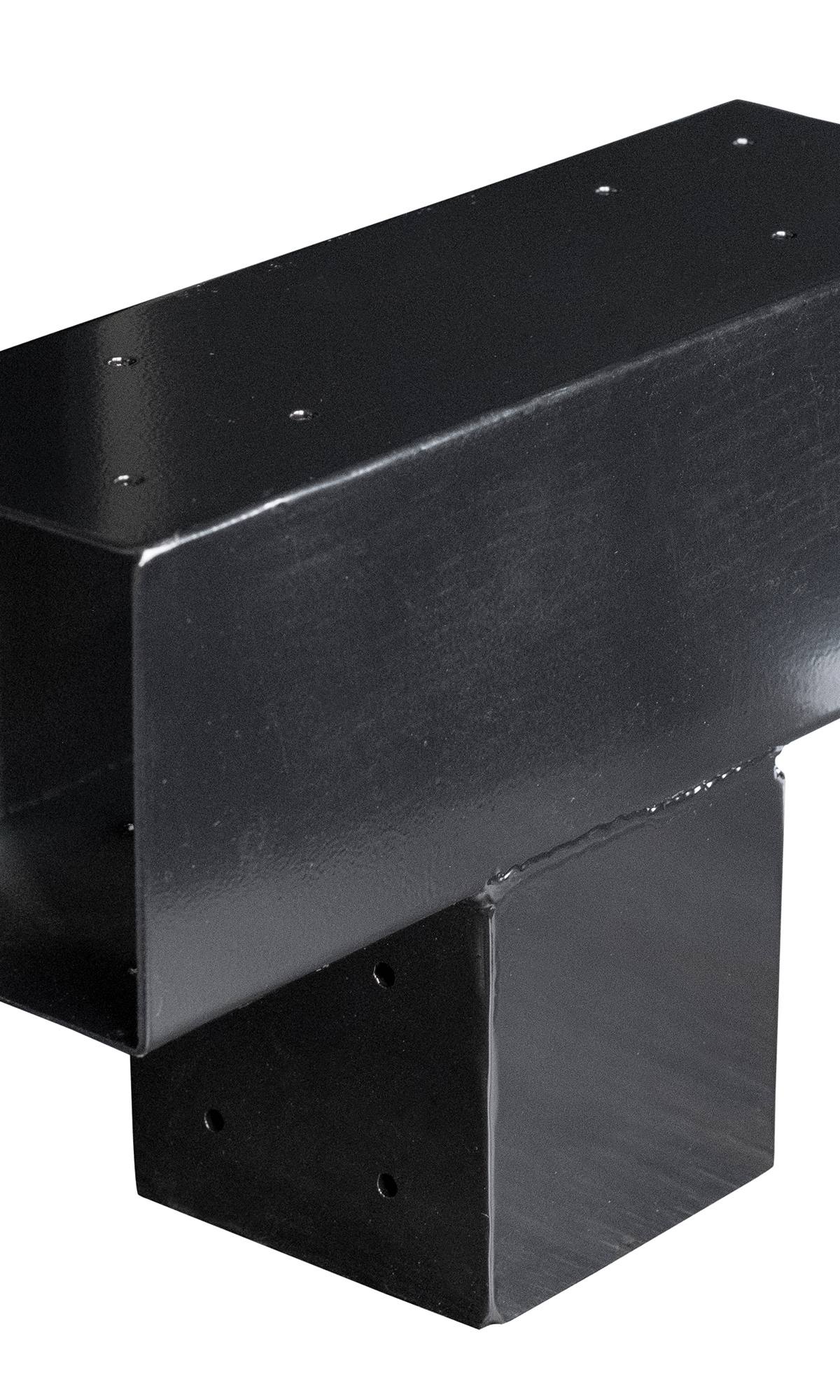 Gegalvaniseerd verbindingsstuk 3-weg T-model voor vierkante palen 12 x 12 cm zwart gepoedercoat, incl. bevestigingsset