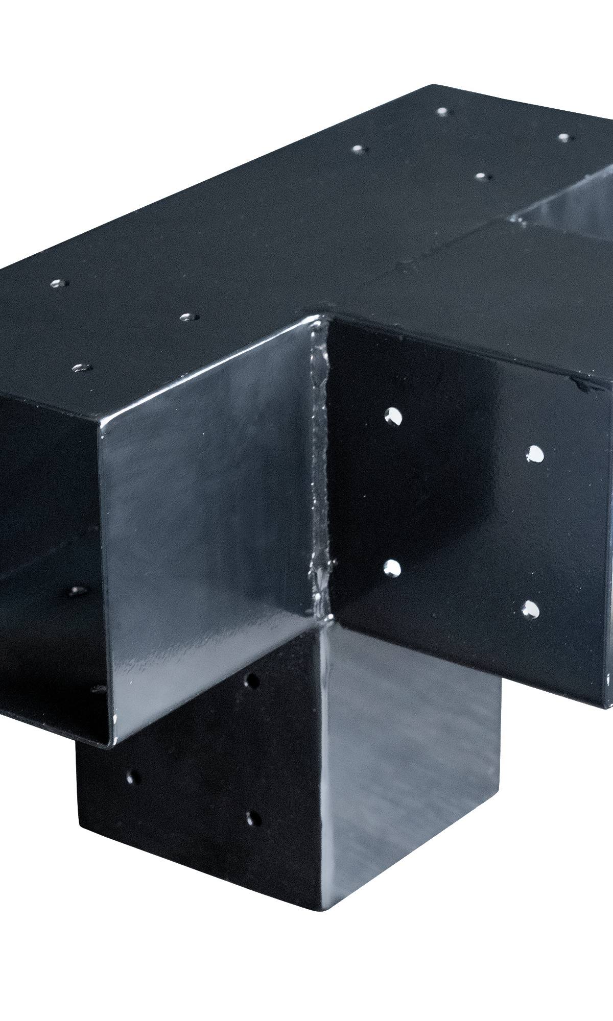 Gegalvaniseerd verbindingsstuk 4-weg T-model voor vierkante palen 12 x 12 cm zwart gepoedercoat, incl. bevestigingsset