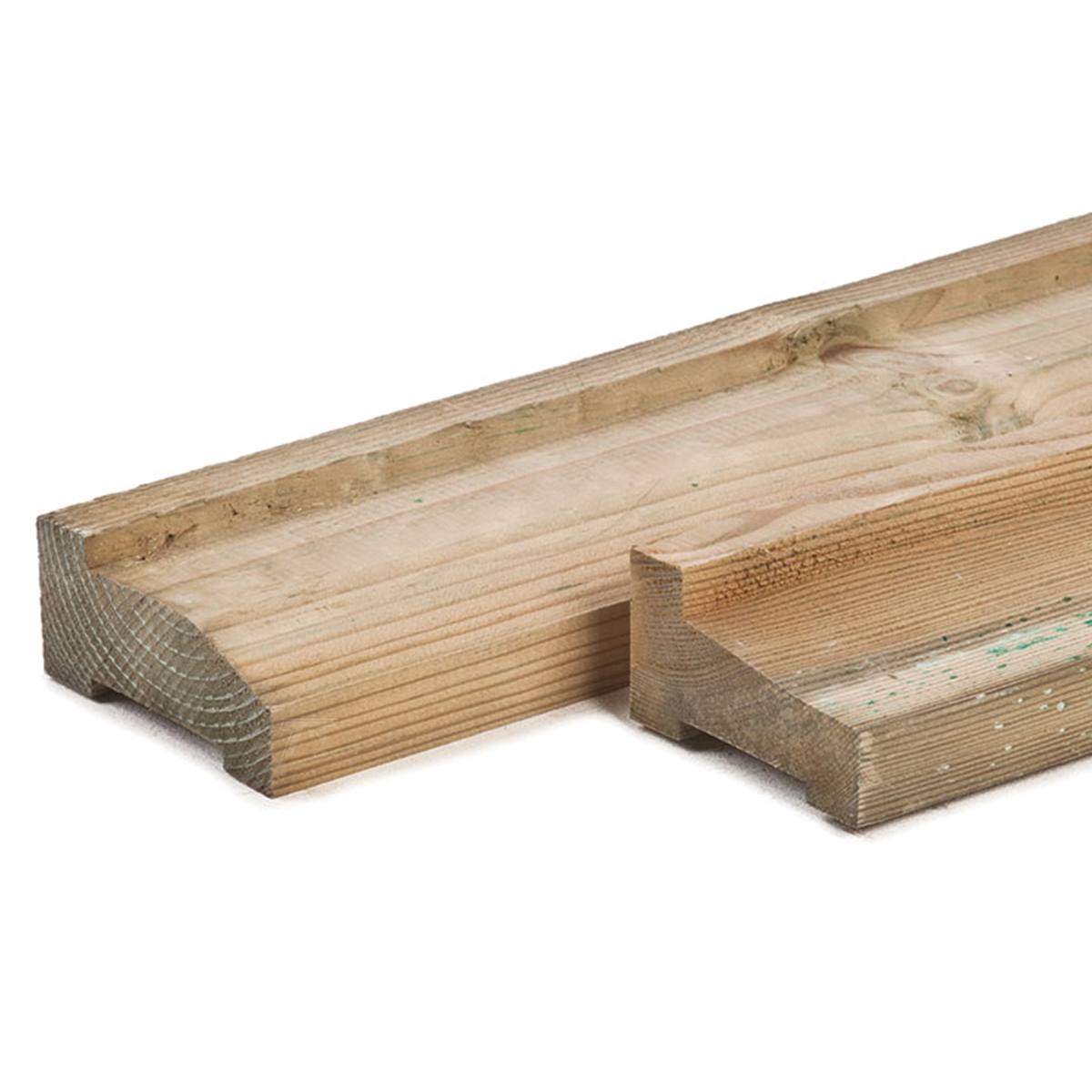 Grenen afwateringsbalk  4,5 x 9,0 x 300 cm, groen geïmpregneerd