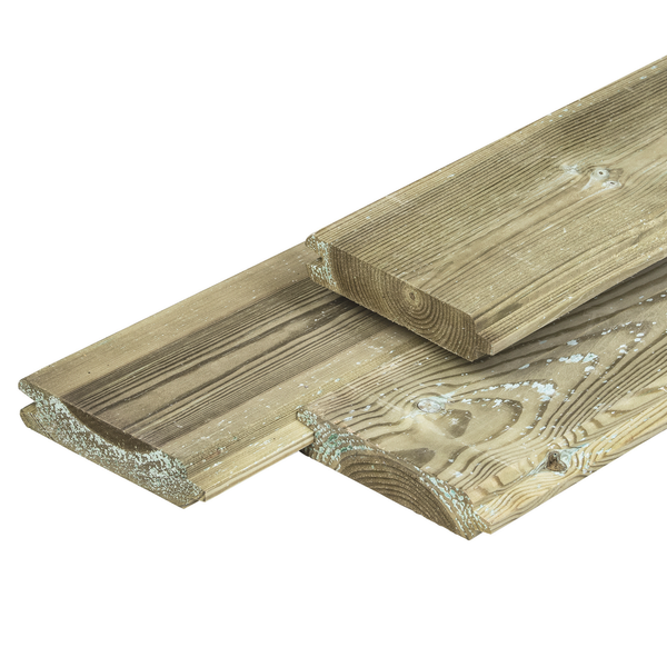 Grenen blokhutprofiel 2,8 x 12,5 x 180 cm, gedroogd, groen geïmpregneerd, geschaafd, 4 ronde hoeken