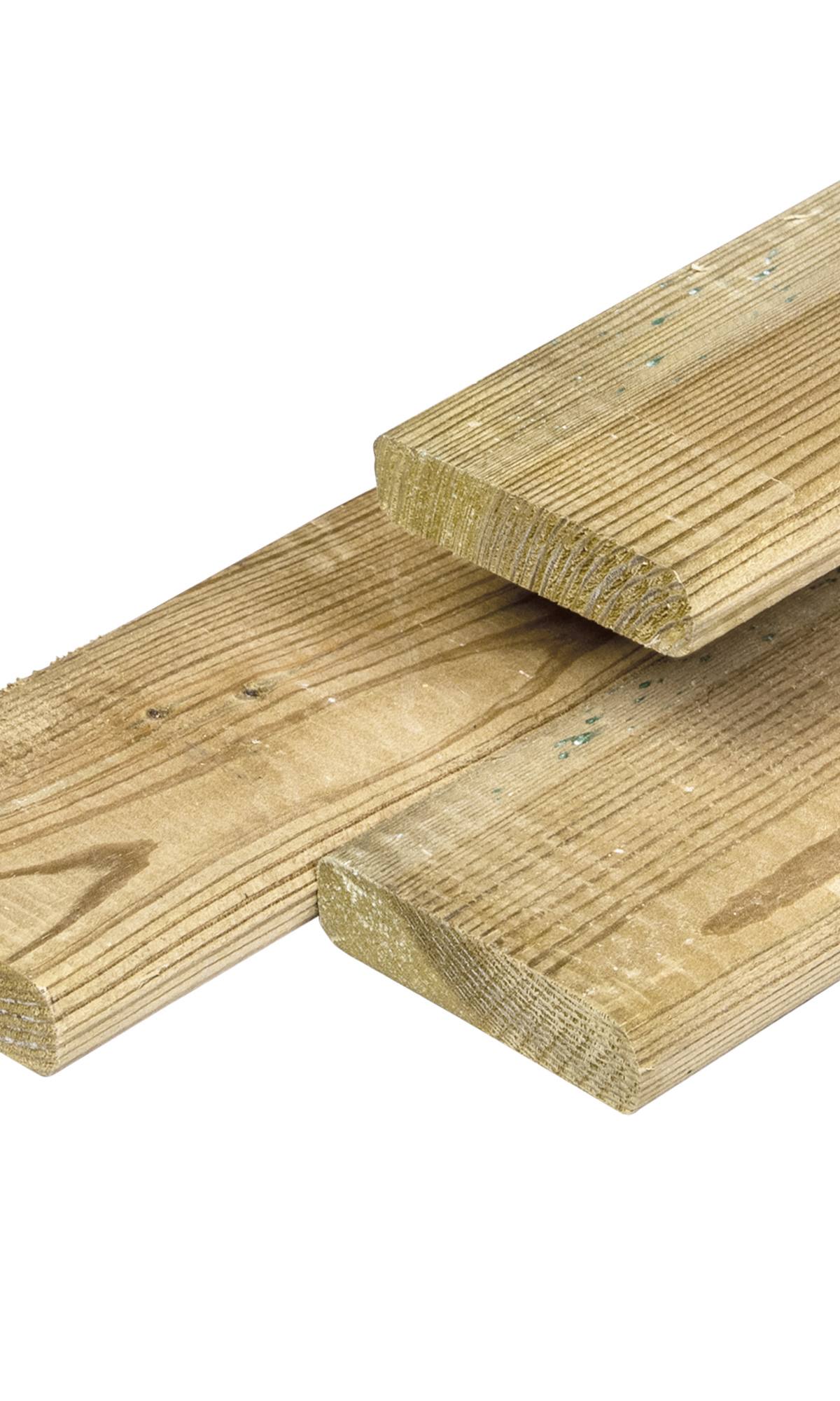 Grenen lat 1,7 x 7,0 x 180 cm, vers, groen geïmpregneerd, geschaafd, 4 ronde hoeken