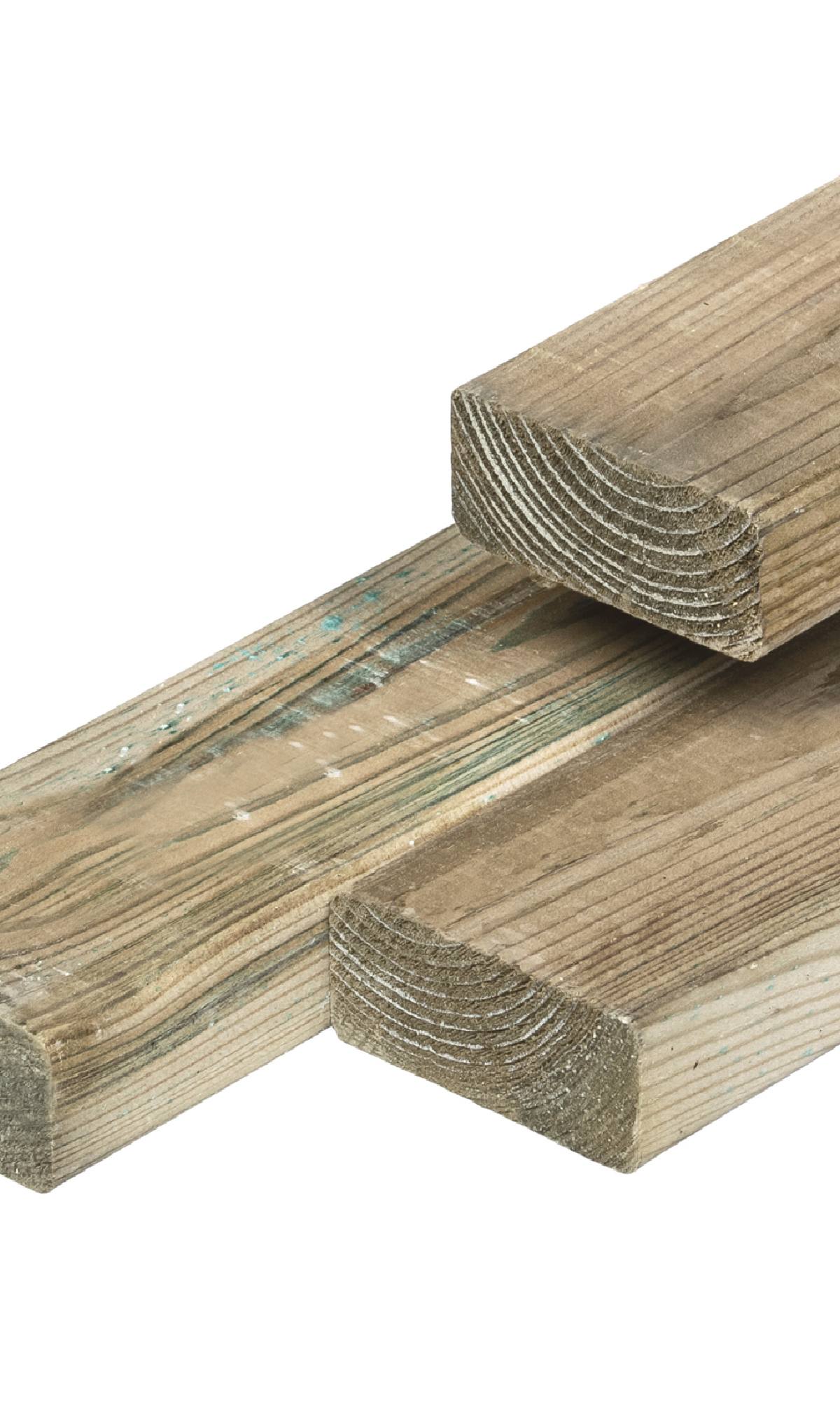 Grenen ligger 3,5 x 11,5 x 400 cm, groen geïmpregneerd, geschaafd, 4 ronde hoeken