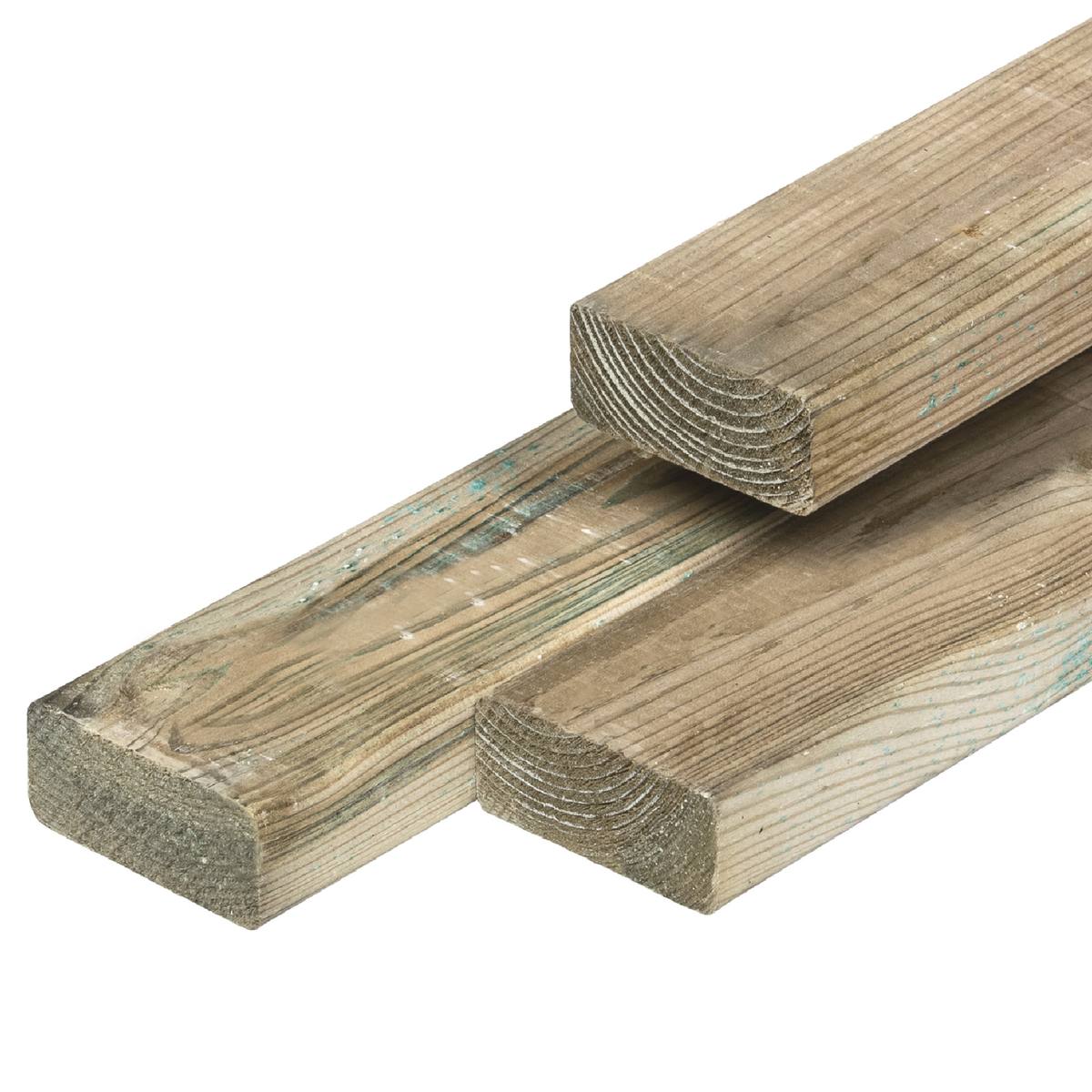 Grenen ligger 3,5 x 11,5 x 400 cm, groen geïmpregneerd, geschaafd, 4 ronde hoeken