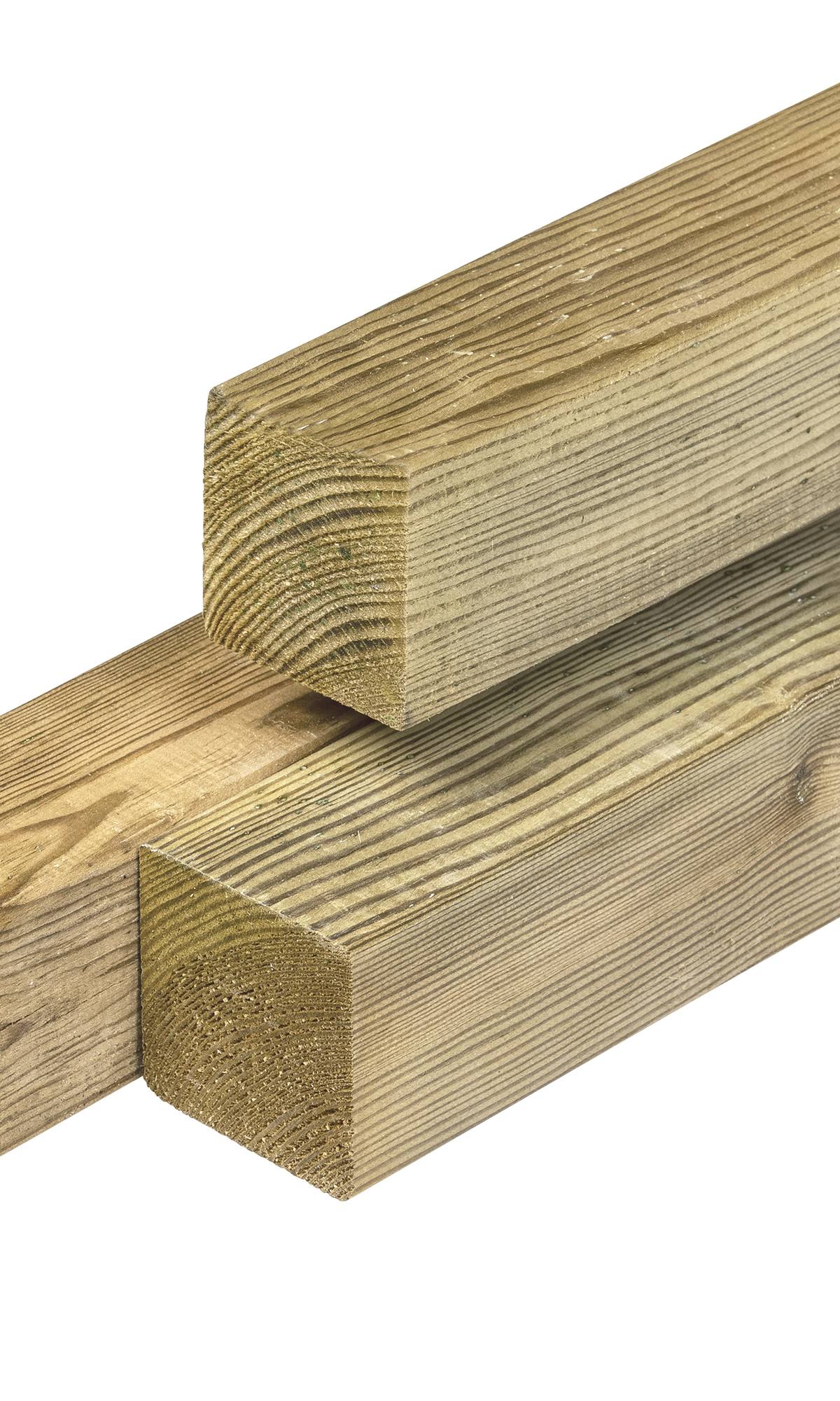 Grenen paal 6,8 x 6,8 x 180 cm, vers, groen geïmpregneerd, geschaafd, 4 ronde hoeken