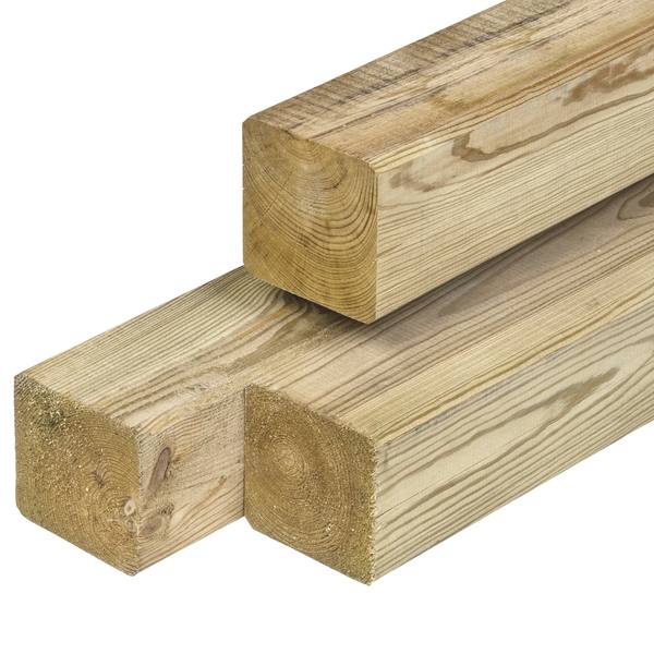 Grenen paal 8,8 x 8,8 x 200 cm, vers, groen geïmpregneerd, geschaafd, 4 ronde hoeken