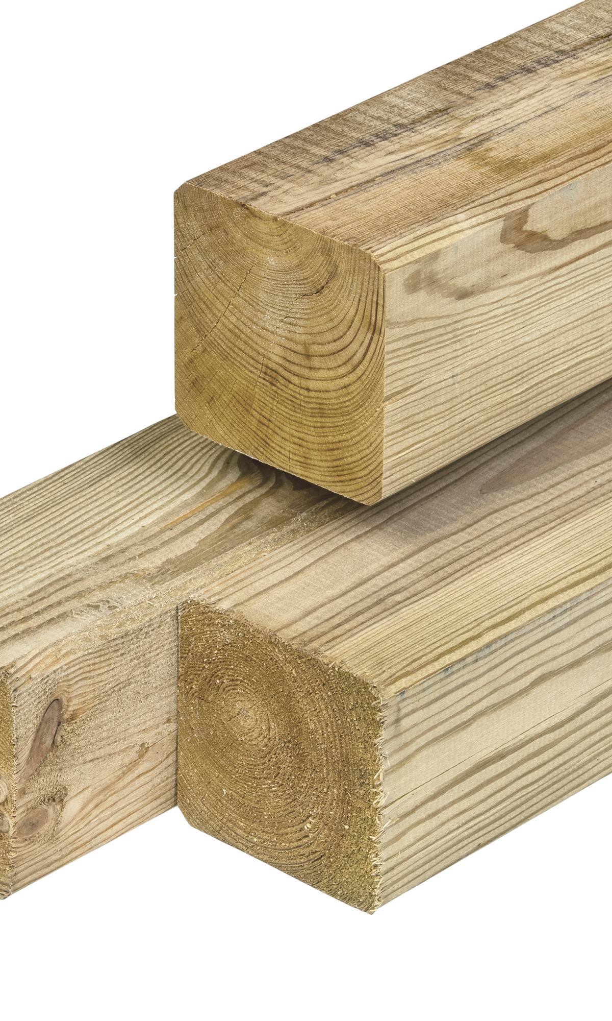 Grenen paal 8,8 x 8,8 x 200 cm, vers, groen geïmpregneerd, geschaafd, 4 ronde hoeken