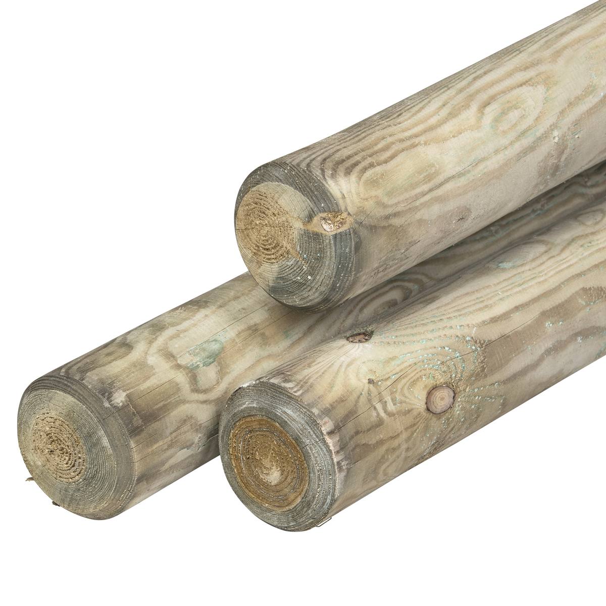 Grenen pallisade Ø 10,0 x 300 cm, groen geïmpregneerd, rond gefreesd, gekruind