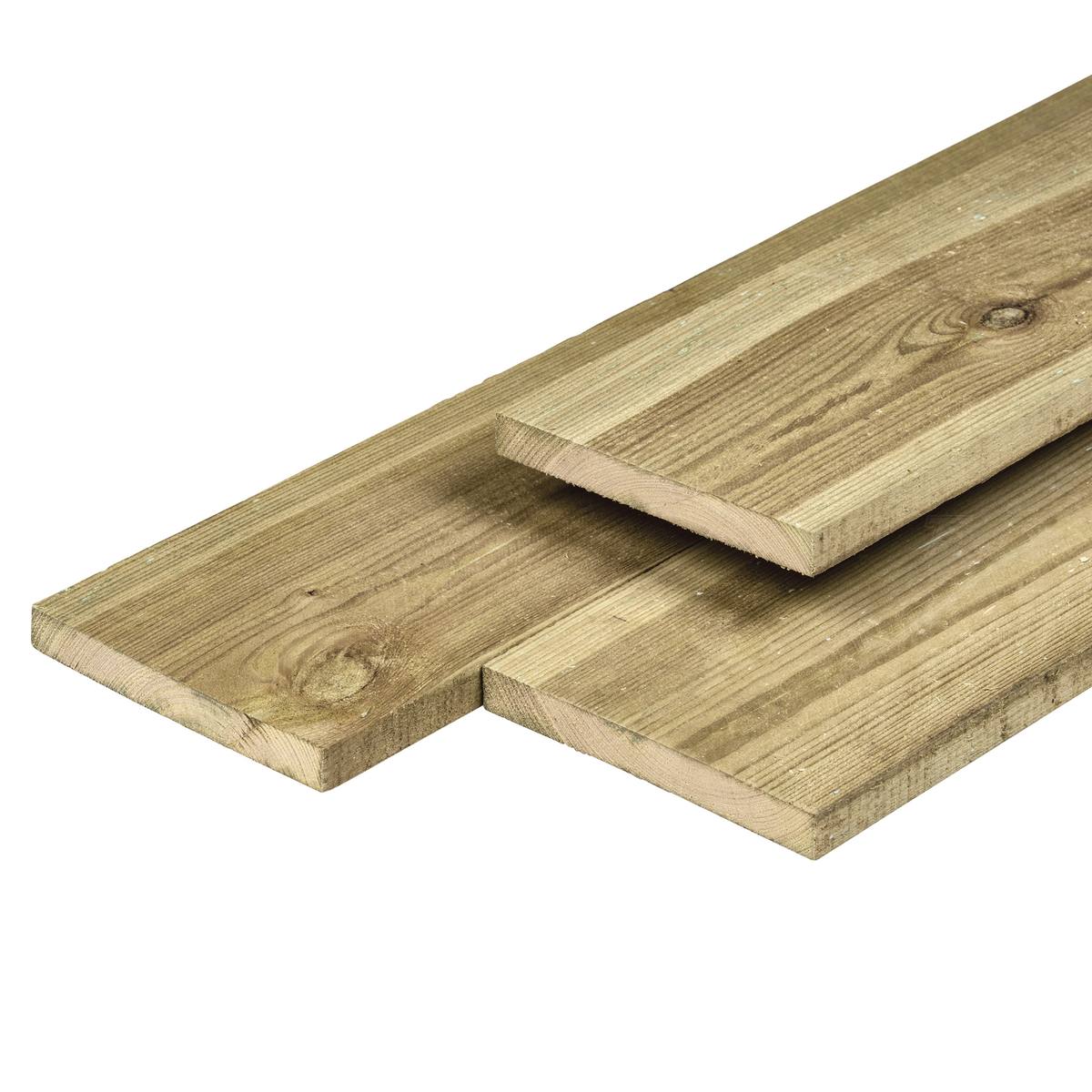 Grenen plank 1,6 x 14,0 x 180 cm, vers, groen geïmpregneerd, geschaafd, 4 ronde hoeken