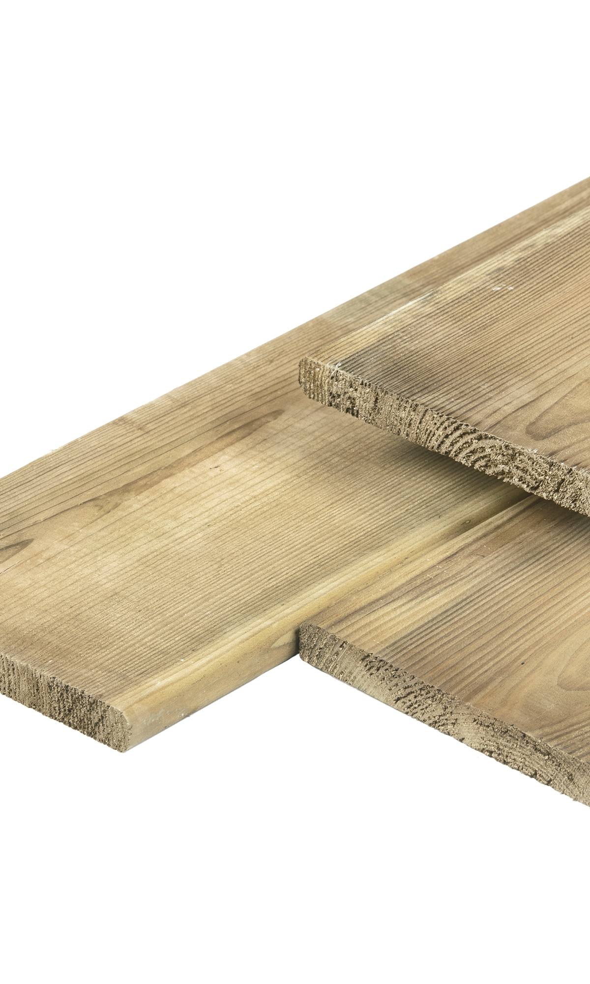 Grenen plank 1,7 x 14,0 x 180 cm, vers, groen geïmpregneerd, geschaafd, 4 ronde hoeken