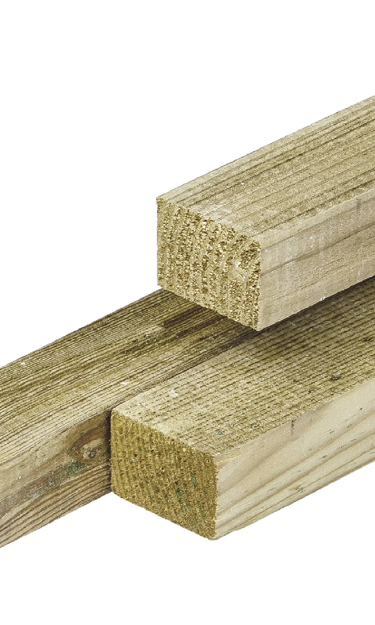 Grenen regel 4,4 x 6,8 x 300 cm, vers, groen geïmpregneerd, geschaafd, 4 ronde hoeken
