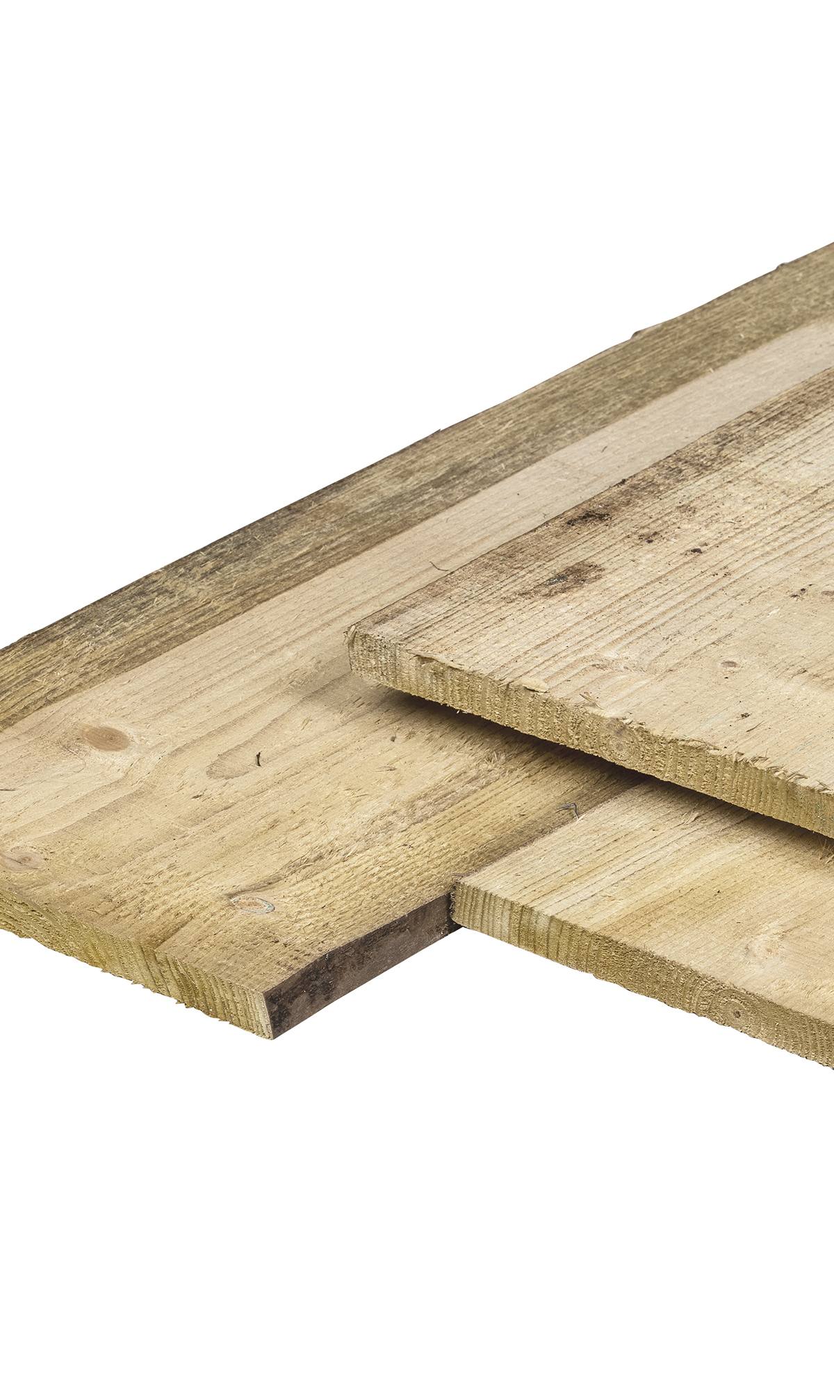 Grenen schaaldeel 1,8 x 20,0-25,0 x 360 cm, vers, groen geïmpregneerd, fijnbezaagd, scherpkantig