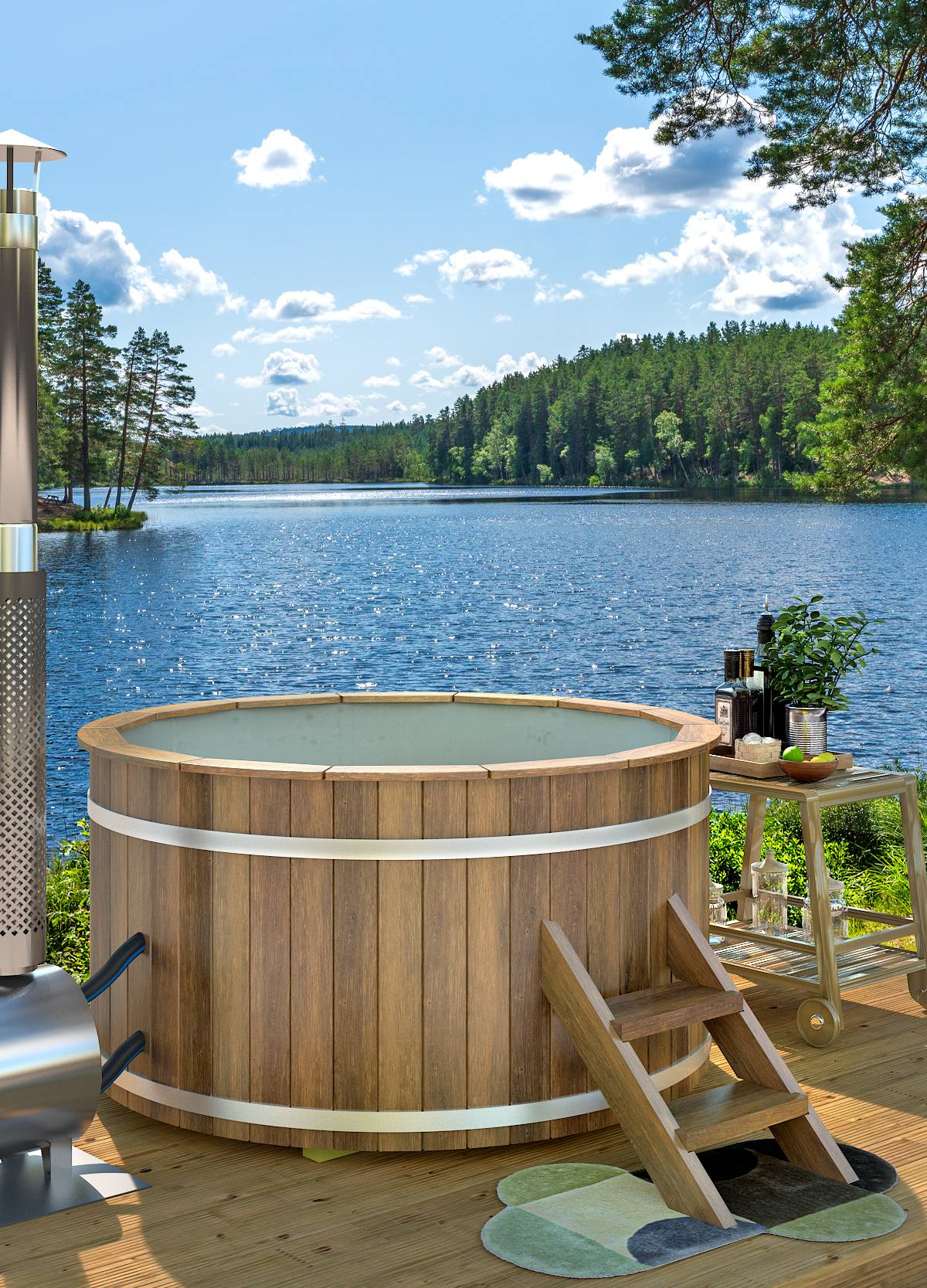 Hottub met externe RVS kachel Ø180 cm Thermowood