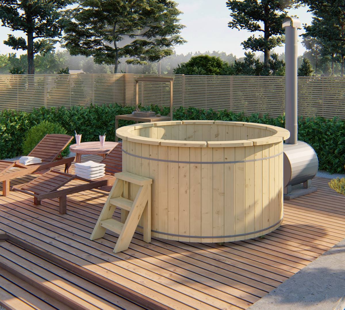 Hottub met externe RVS kachel ø200 cm onbehandeld vuren