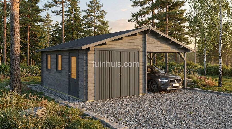 Houten garage en carport Flevoland 6,8x5,6m 44mm