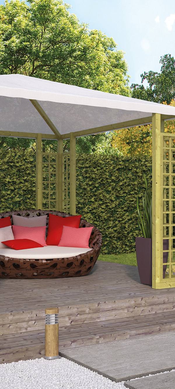 Houten paviljoen met zeildoek vuren groen geïmpregneerd