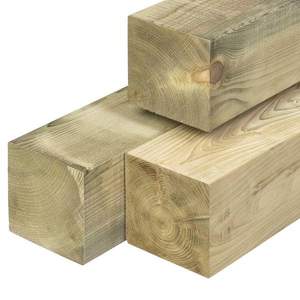 ME vuren paal 13,8 x 13,8 x 300 cm, vers, groen geïmpregneerd, geschaafd, 4 ronde hoeken