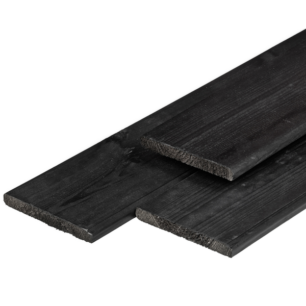 ME vuren plank 1,6 x 14,0 x 180 cm, gedroogd, zwart gespoten, geschaafd, 4 ronde hoeken