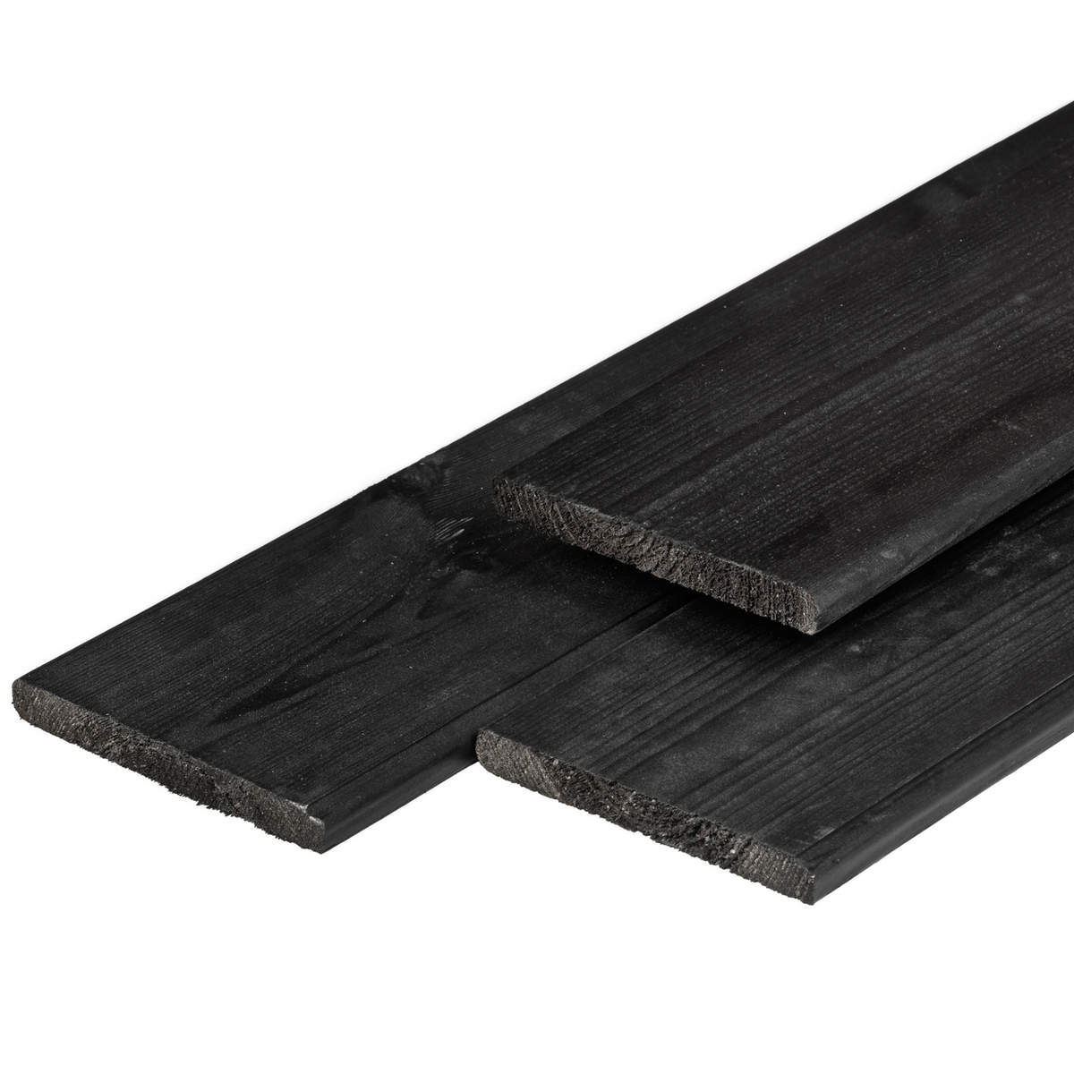 ME vuren plank 1,6 x 14,0 x 180 cm, gedroogd, zwart gespoten, geschaafd, 4 ronde hoeken