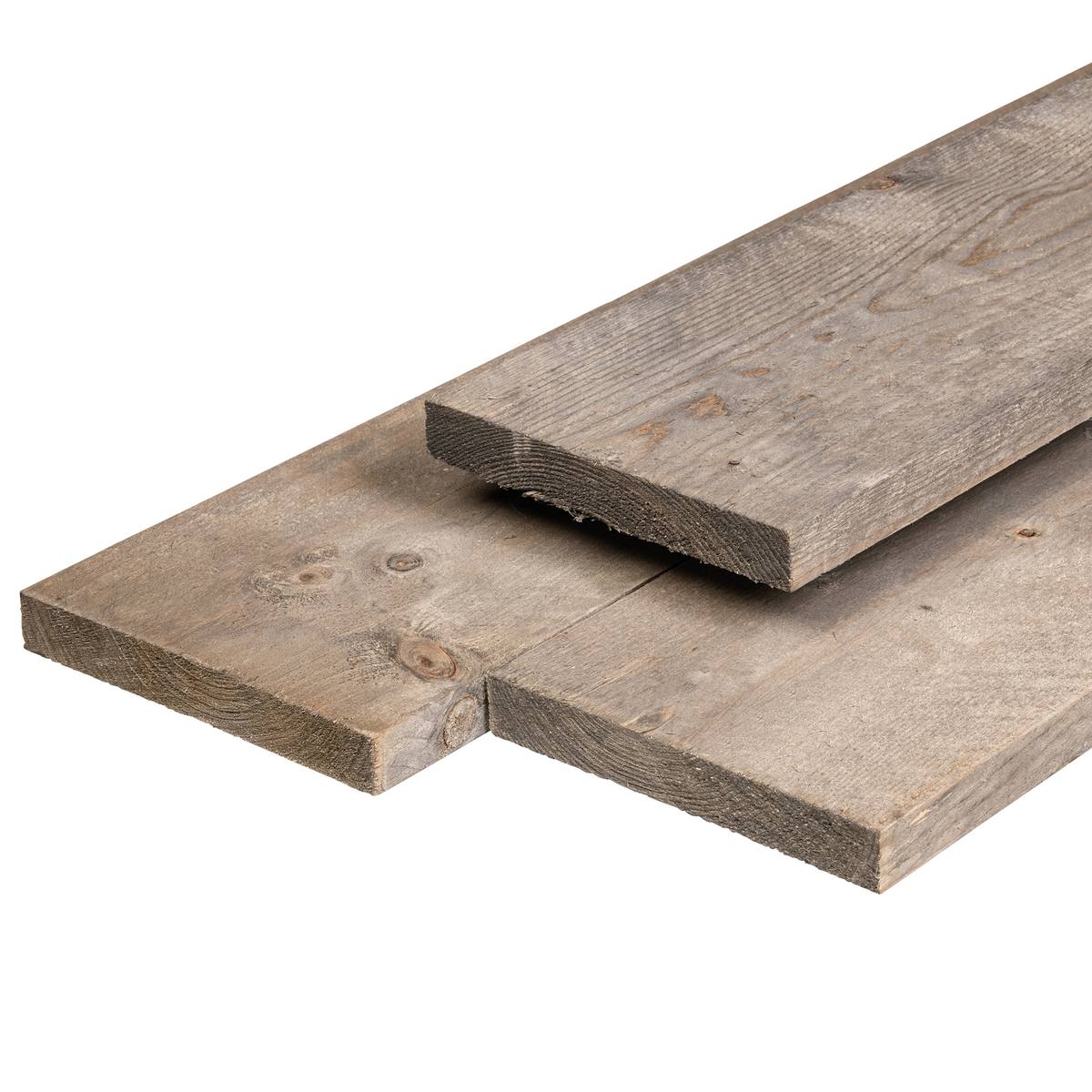 ME vuren steigerplank 2,9 x 19,0 x 400 cm, gedroogd, zilvergrijs geïmpregneerd, fijnbezaagd, scherpkantig